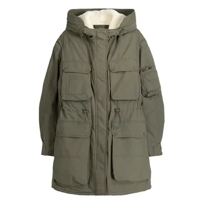 Bershka Átmeneti parka khaki / gyapjúfehér