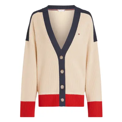 TOMMY HILFIGER Kardigán bézs / tengerészkék / piros