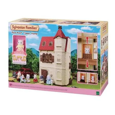 Sylvanian piros tetős, emeletes, tornyos ház