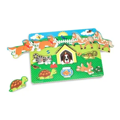 Melissa & Doug Fa Készségfejlesztő játék - Puzzle fogantyúval - Háziállatok